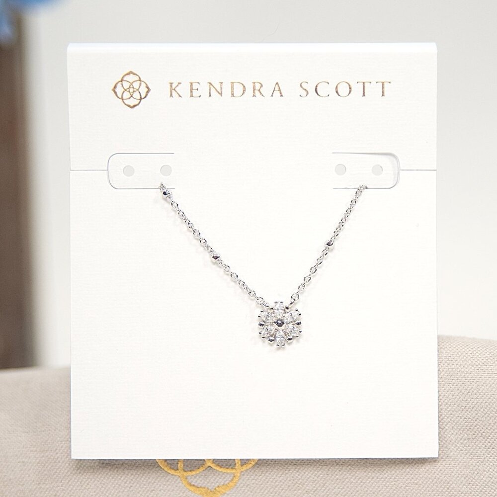 Kendra Scott CZ Snowflake Mylah Rhodium Plate Short Pendant Station Necklace NWT